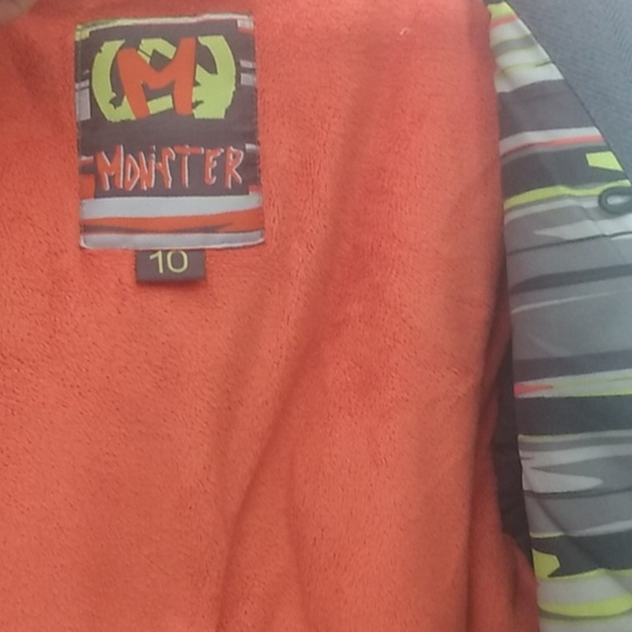 MONSTER Boys Winter Coat size 10 black, orange, and yellow stripes - Picture 9 of 15